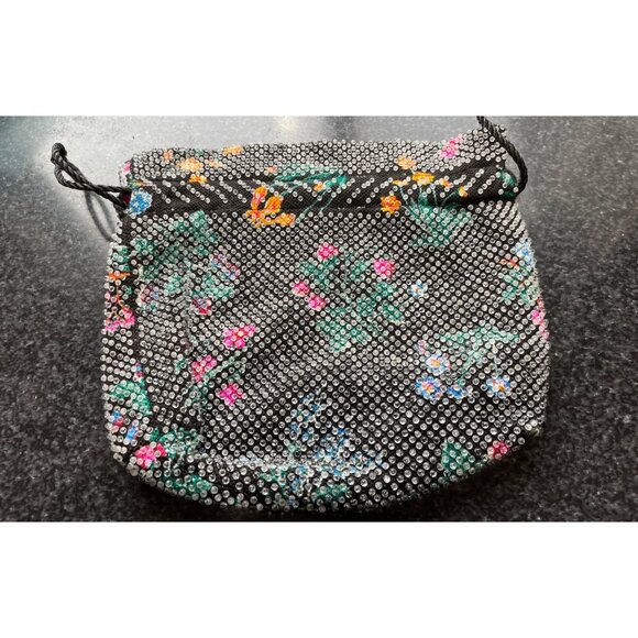 Vtg 1950s Candy Dot Beaded Drawstring Handbag Clear Colored Bakelite Beads Black - Picture 7 of 10